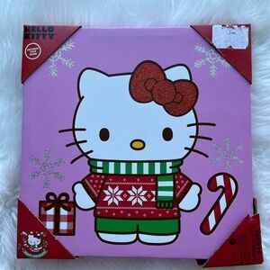 🆕Hello Kitty Christmas Holiday Wall Art - Festive Canvas Decor 12”x12” Pink